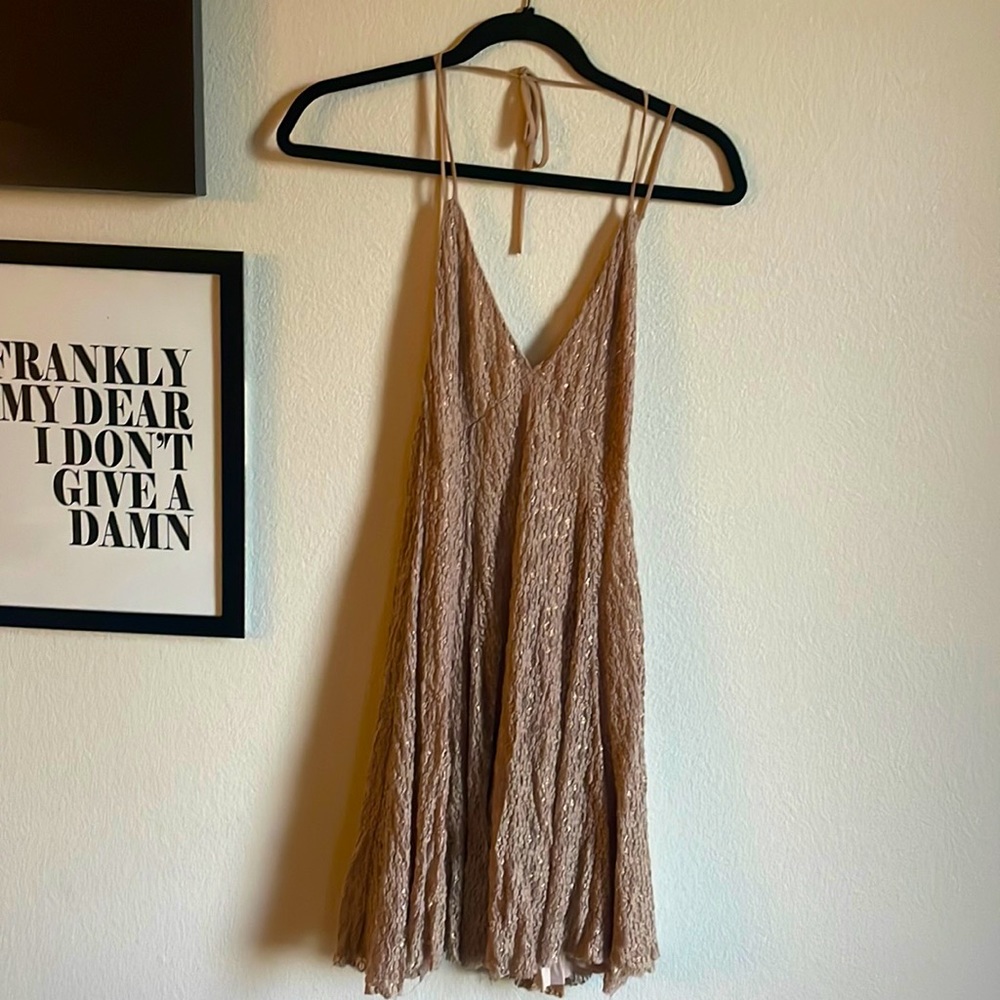 Urban outfitters champagne open back mini dress size xs